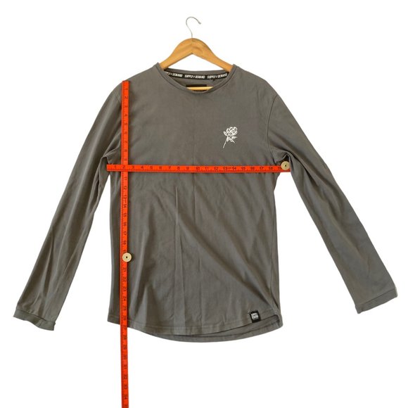 Supply & Demand Men's Charcoal Grey Long Sleeves Flower Pattern T-Shirt M - Picture 4 of 11